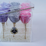 9 Rose Stem - Pink, Silver Sparkle and Purple Roses Jadorit