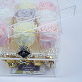 9 Rose Square with Drawer - Light Pink, Crème, Soft Yellow and White Dove with a touch of Sparkle Rose Palette Jadorit