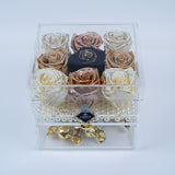 9 Rose Square with Drawer - Crème Black and Gold, Black kissed with Gold Leaf, Rose Gold, and Antique Rose color palette Jadorit