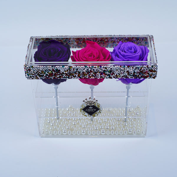 3 Rose Stem - Midnight Purple, Fuchsia & Violet Rose Jadorit