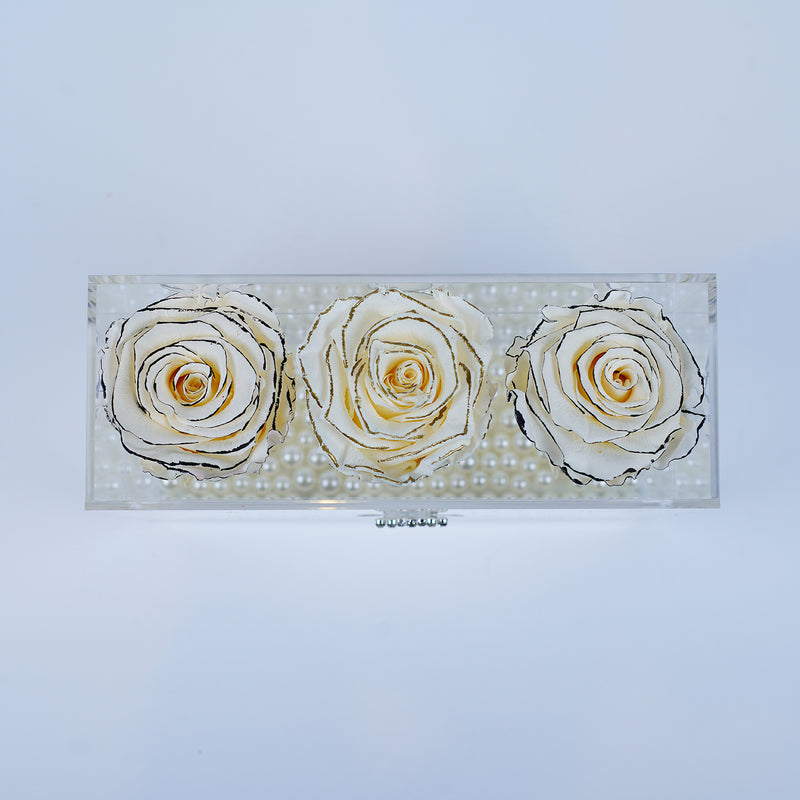 3 Rose Stem - Crème with Black and Gold Jadorit