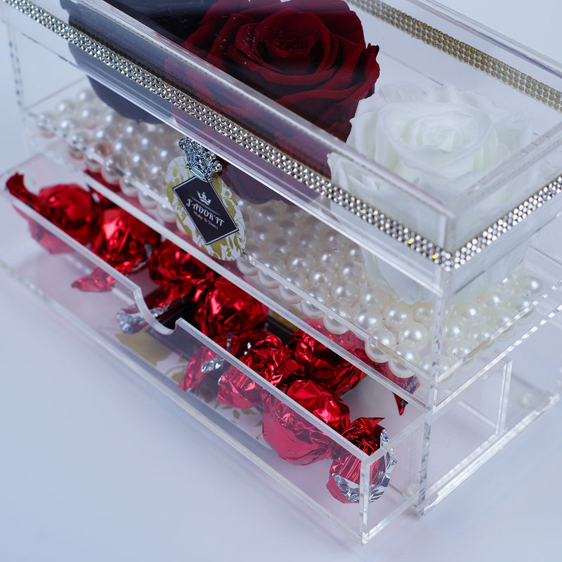 3 Rose Square with Drawer - Black, Red & White Rose Jadorit