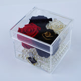 4 Rose Square - Red Heart, Black Beauty, Crème with Gold Jadorit