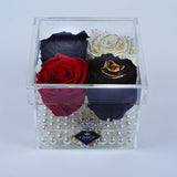 4 Rose Square - Red Heart, Black Beauty, Crème with Gold Jadorit