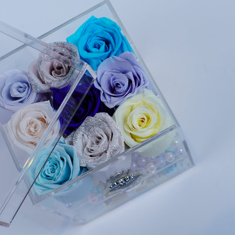 4 Rose Square with Drawer- Cool Color Palette set of 9 tea roses in 4 Rose Square Jadorit