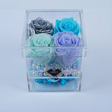 4 Rose Square with Drawer - Silver Metallic, Mint, Lavender and Tiffany Blue Rose. Jadorit