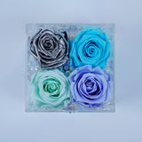 4 Rose Square with Drawer - Silver Metallic, Mint, Lavender and Tiffany Blue Rose. Jadorit