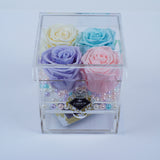 4 Rose Square with Drawer - Crème, Light Pink, Lavender and Tiffany Blue Rose Jadorit