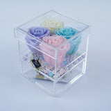 4 Rose Square with Drawer - Crème, Light Pink, Lavender and Tiffany Blue Rose Jadorit