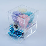 4 Rose Square with Drawer - Crème, Light Pink, Lavender and Tiffany Blue Rose Jadorit