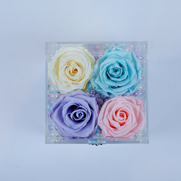 4 Rose Square with Drawer - Crème, Light Pink, Lavender and Tiffany Blue Rose Jadorit