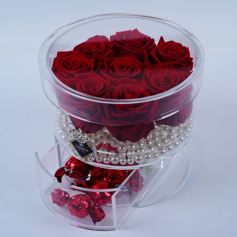 8 Rose Round with Drawer - Red Roses Jadorit