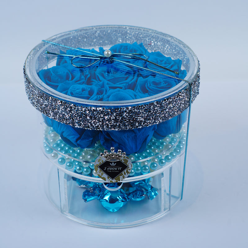 8 Rose Round with Drawer - Deluxe Blue Ocean Roses Jadorit