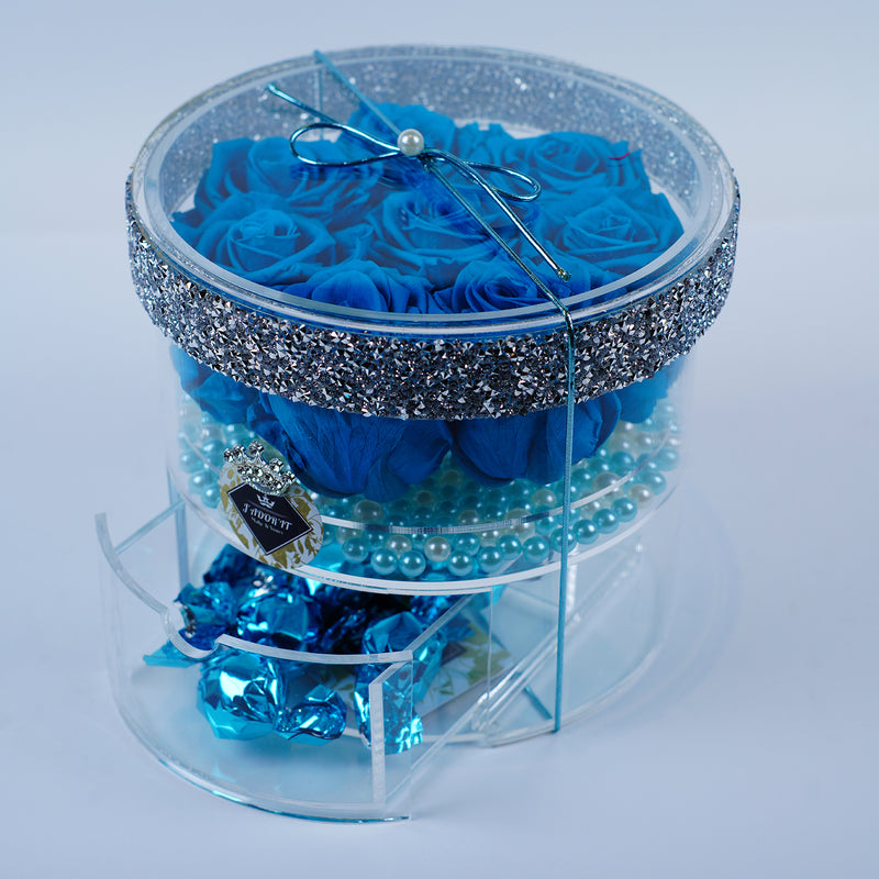 8 Rose Round with Drawer - Deluxe Blue Ocean Roses Jadorit