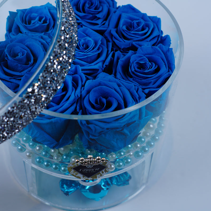 8 Rose Round with Drawer - Deluxe Blue Ocean Roses Jadorit