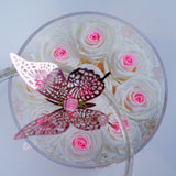 8 Rose Round with Drawer - White Roses kissed with Pink Jadorit