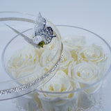 8 Rose Round with Drawer - Deluxe Winter White Roses Jadorit