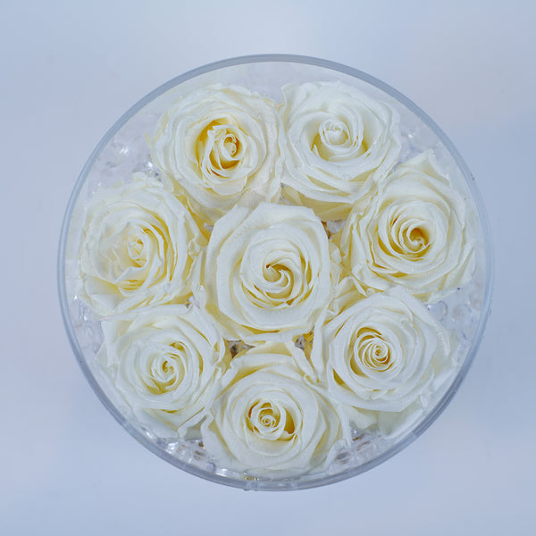 8 Rose Round with Drawer - Deluxe Winter White Roses Jadorit