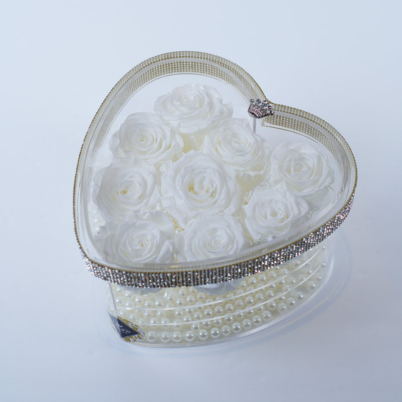 9 Rose Heart - Alabaster White Roses Jadorit