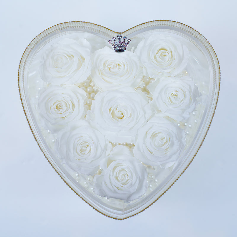 9 Rose Heart - Alabaster White Roses Jadorit