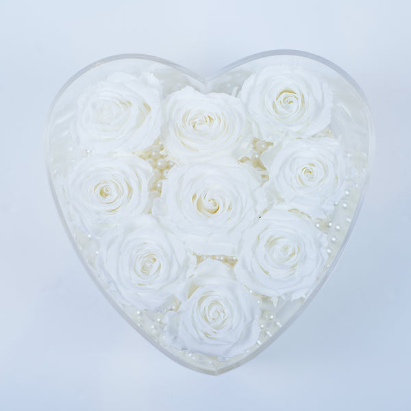 9 Rose Heart - Alabaster White Roses Jadorit