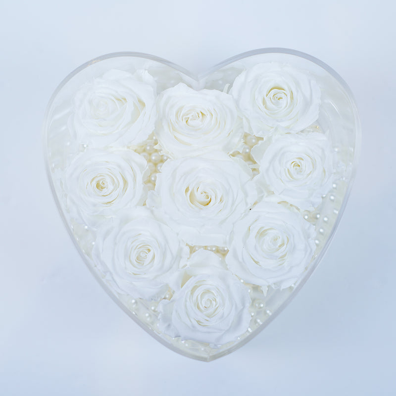 9 Rose Heart - Alabaster White Roses Jadorit