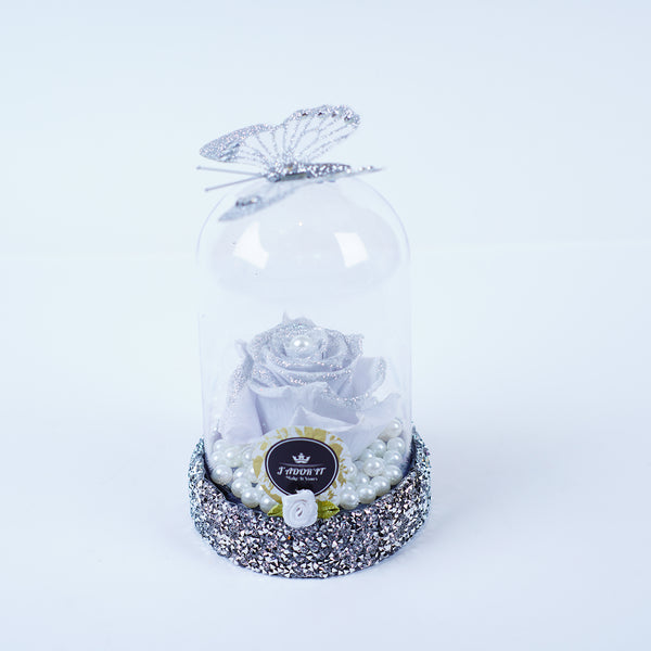 Single Rose Dome - Silver Sparkle Rose Jadorit