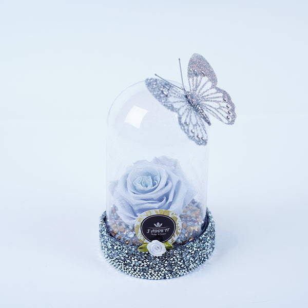 Single Rose Dome - Silver Shimmer Rose Jadorit