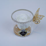 Single Rose Round - White Shimmer Rose Jadorit