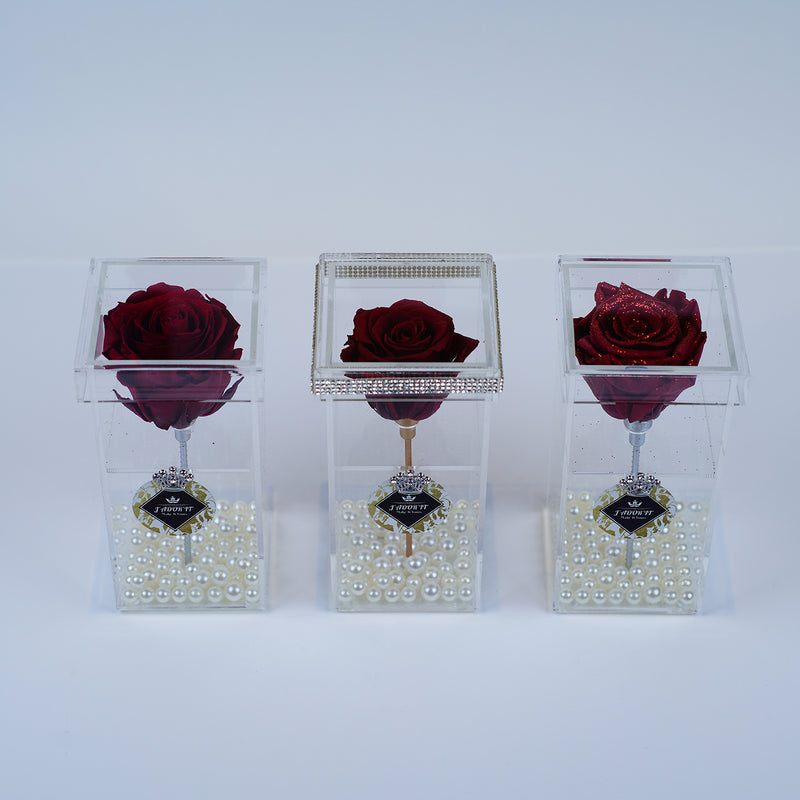 Single Rose Square Stem - Red Rose Crystal Jadorit