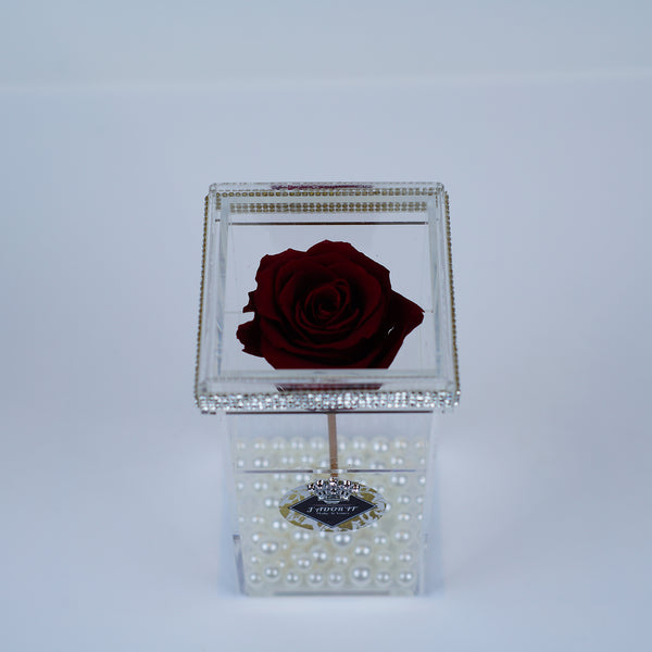 Single Rose Square Stem - Red Rose Crystal Jadorit