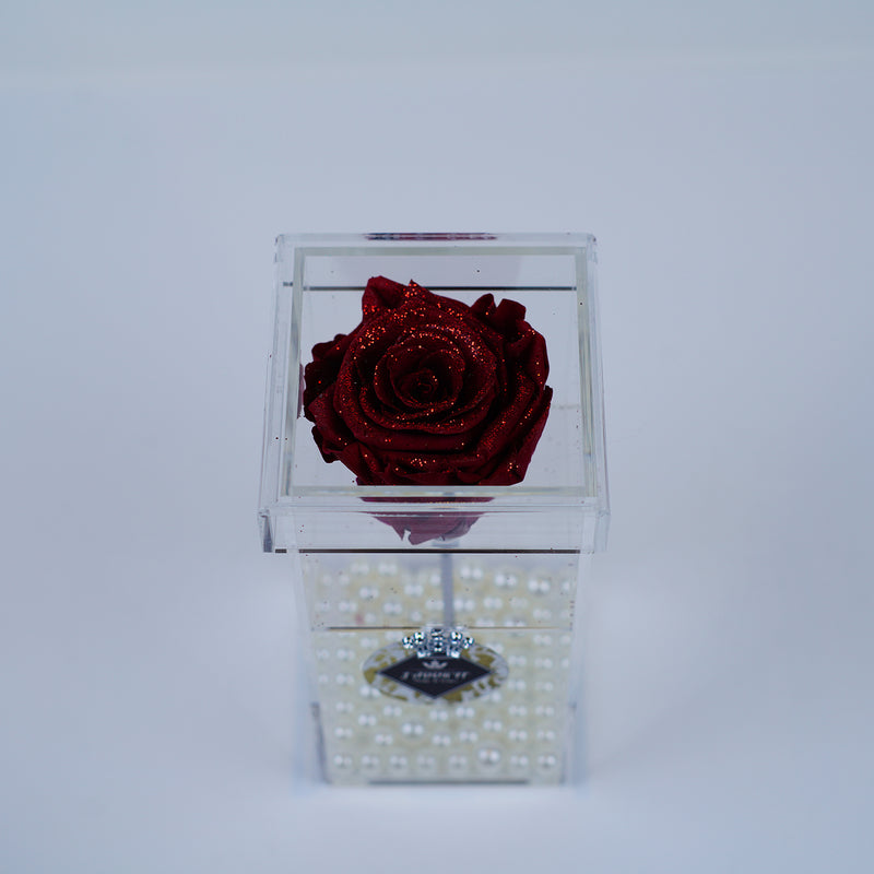 Single Rose Square Stem - Red Sparkle Rose Jadorit