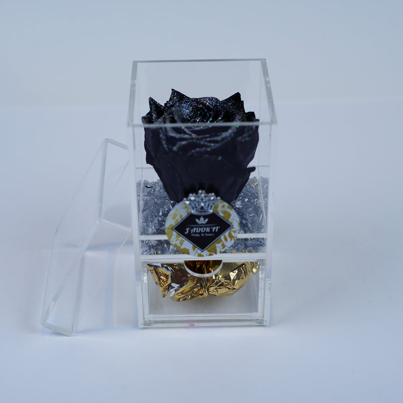 Single Rose Square with Drawer - Black Sparkle Rose Jadorit