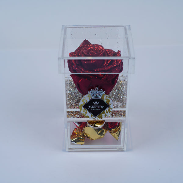 Single Rose Square with Drawer - Red Sparkle Rose Jadorit