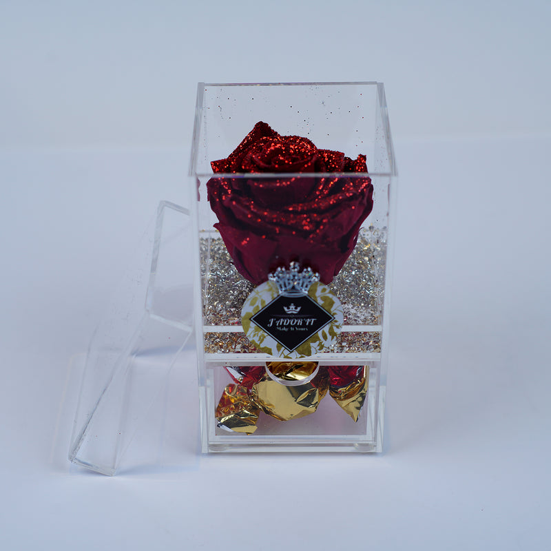 Single Rose Square with Drawer - Red Sparkle Rose Jadorit