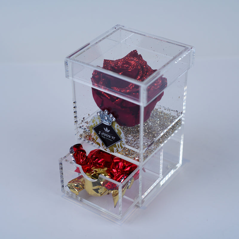 Single Rose Square with Drawer - Red Sparkle Rose Jadorit