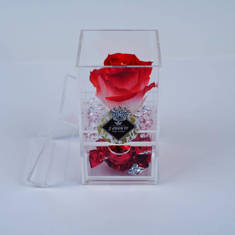 Single Rose Square with Drawer - Red Ombre Rose Jadorit