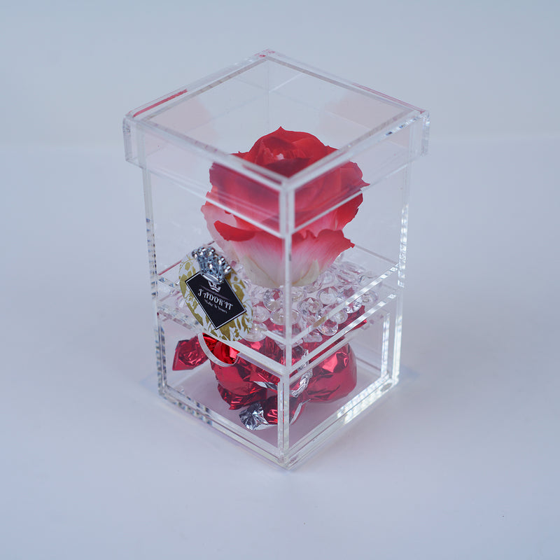 Single Rose Square with Drawer - Red Ombre Rose Jadorit