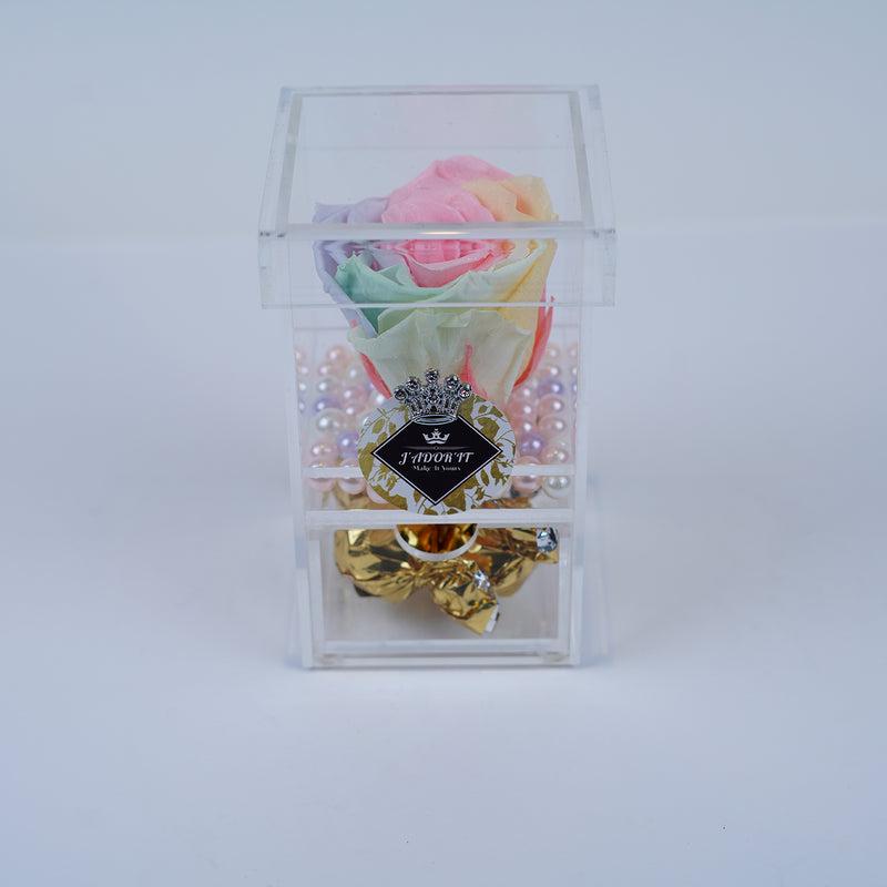 Single Rose Square with Drawer - Rainbow Pastel Rose Jadorit