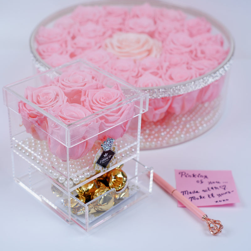 4 Rose Square with Drawer - Pink Roses Jadorit