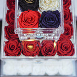 4 Rose Square - Red Heart, Black Beauty, Crème with Gold Jadorit