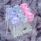 9 Rose Stem - Pink, Silver Sparkle and Purple Roses Jadorit