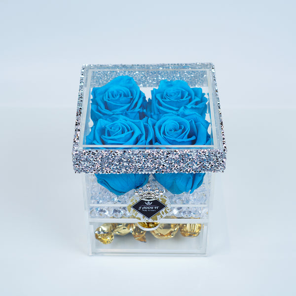 4 Rose Square with Drawer- Deluxe Ocean Blue Roses Jadorit