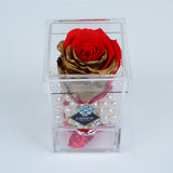 Single Rose Square with Drawer - Red with Gold Leaf Rose Jadorit