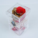 Single Rose Square with Drawer - Red with Gold Leaf Rose Jadorit