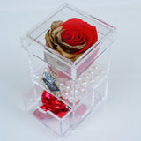 Single Rose Square with Drawer - Red with Gold Leaf Rose Jadorit