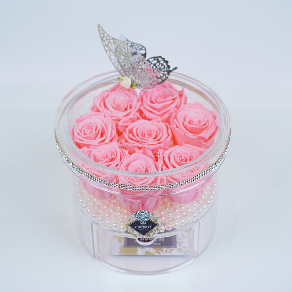 8 Rose Round with Drawer - Pink Roses Jadorit