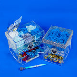 6 Rose Square with Drawer - Tiffany, Silver Metallic, Ocean Blue, Shimmery White Roses Jadorit