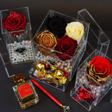 4 Rose Square with Drawer - Metallic Gold, Red, Black and Crème Rose Jadorit