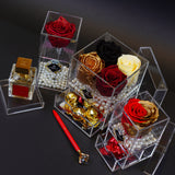 Single Rose Square with Drawer - Red with Gold Leaf Rose Jadorit